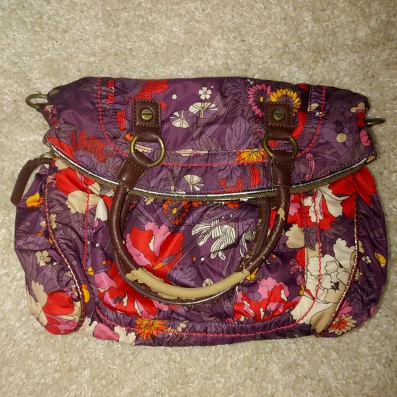 Sakroots Large Purple Foldover Floral Crossbody Satchel Shoulder Handbag Purse - Picture 14 of 15